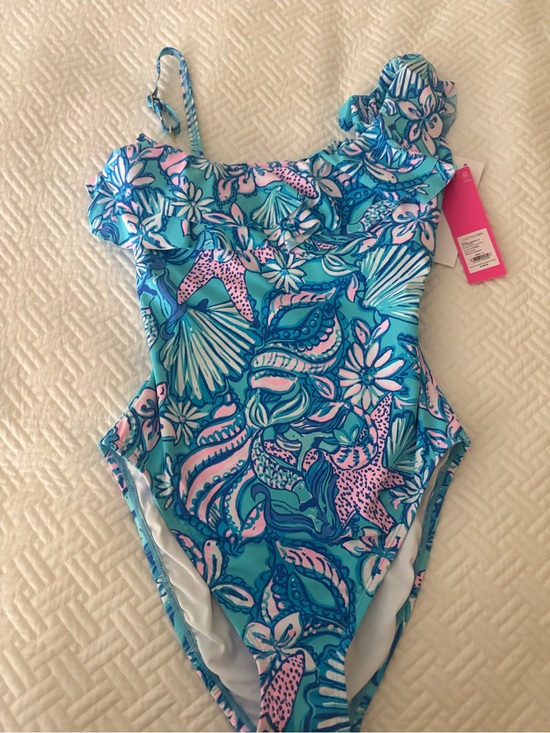 Lilly Pulitzer Other - Lilly Pulitzer women’s Blue & Pink Ruffle One-Piece Swimsuit